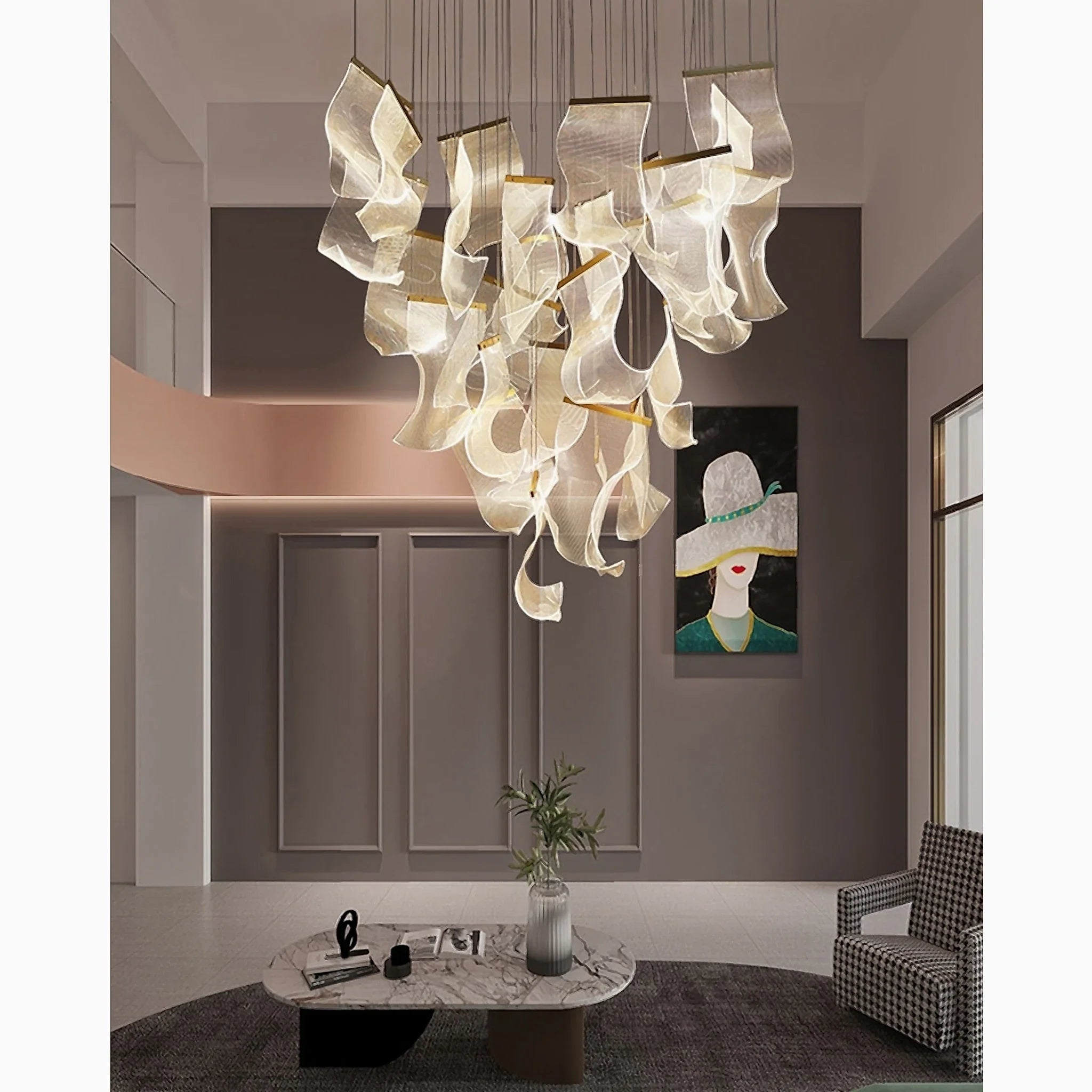 Coursegoules | Silk Design Gold Pendant Light for Staircase