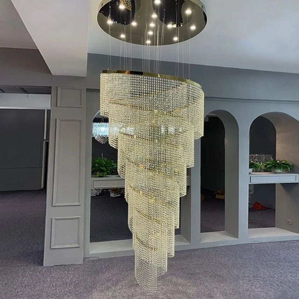 Falicon | Golden/Chrome Crystal Circular Spiral Chandelier