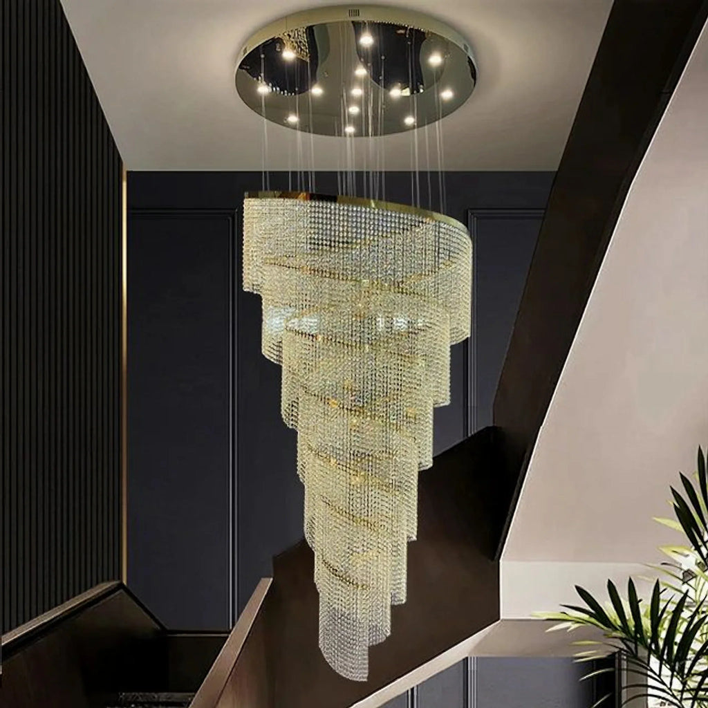 Falicon | Golden/Chrome Crystal Circular Spiral Chandelier