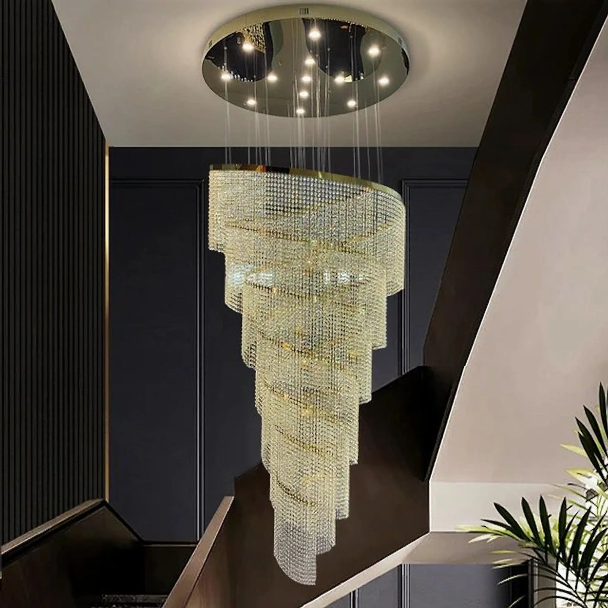 Falicon | Golden/Chrome Crystal Circular Spiral Chandelier