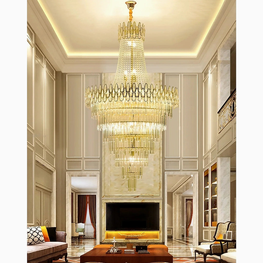La Bollene-Vesubie | Hanging Posh Gold Crystal Chandelier