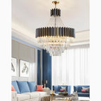Portofino | Dia 23.6'' Modern Round Gun Black Crystal Chandelier