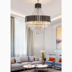 Portofino | Dia 23.6'' Modern Round Gun Black Crystal Chandelier