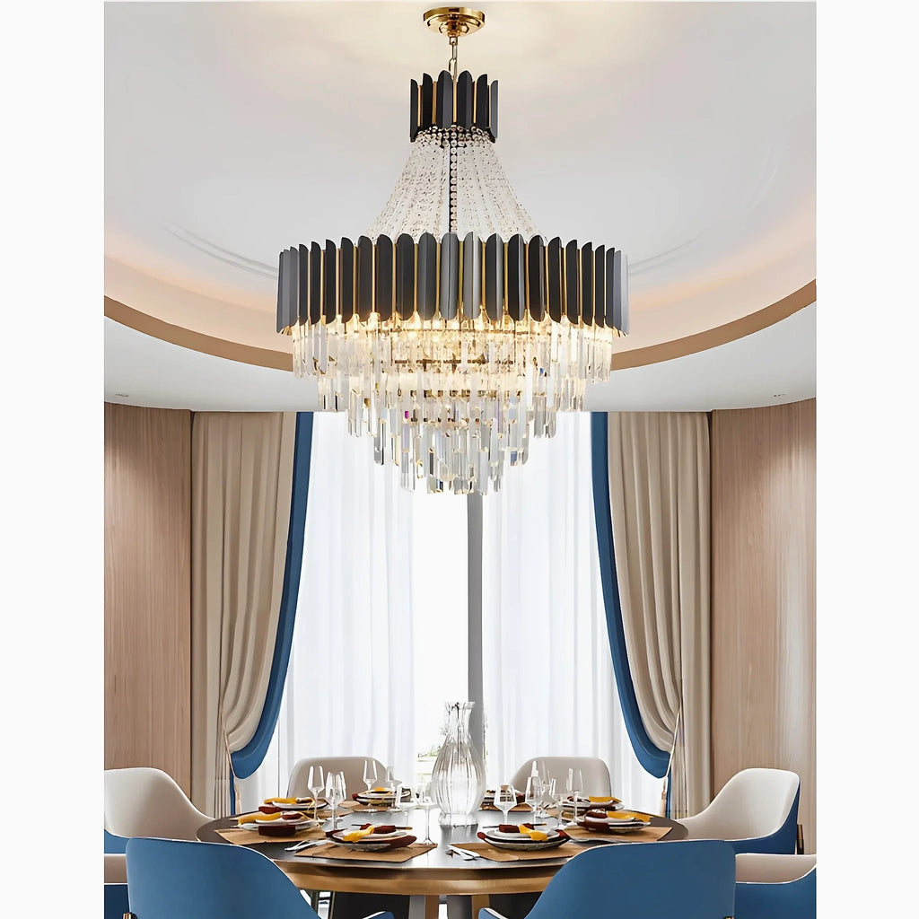 Portofino | Dia 23.6'' Modern Round Gun Black Crystal Chandelier