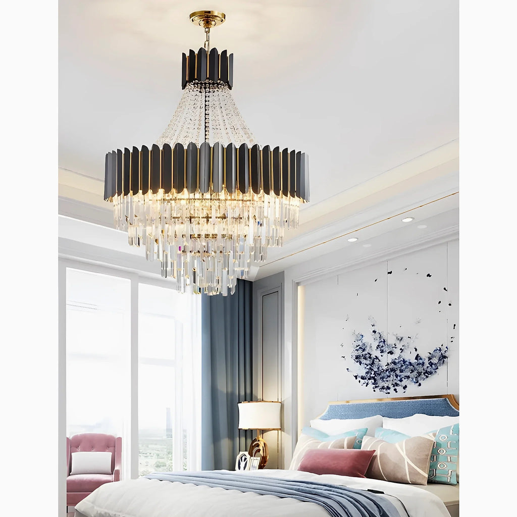Portofino | Dia 23.6'' Modern Round Gun Black Crystal Chandelier
