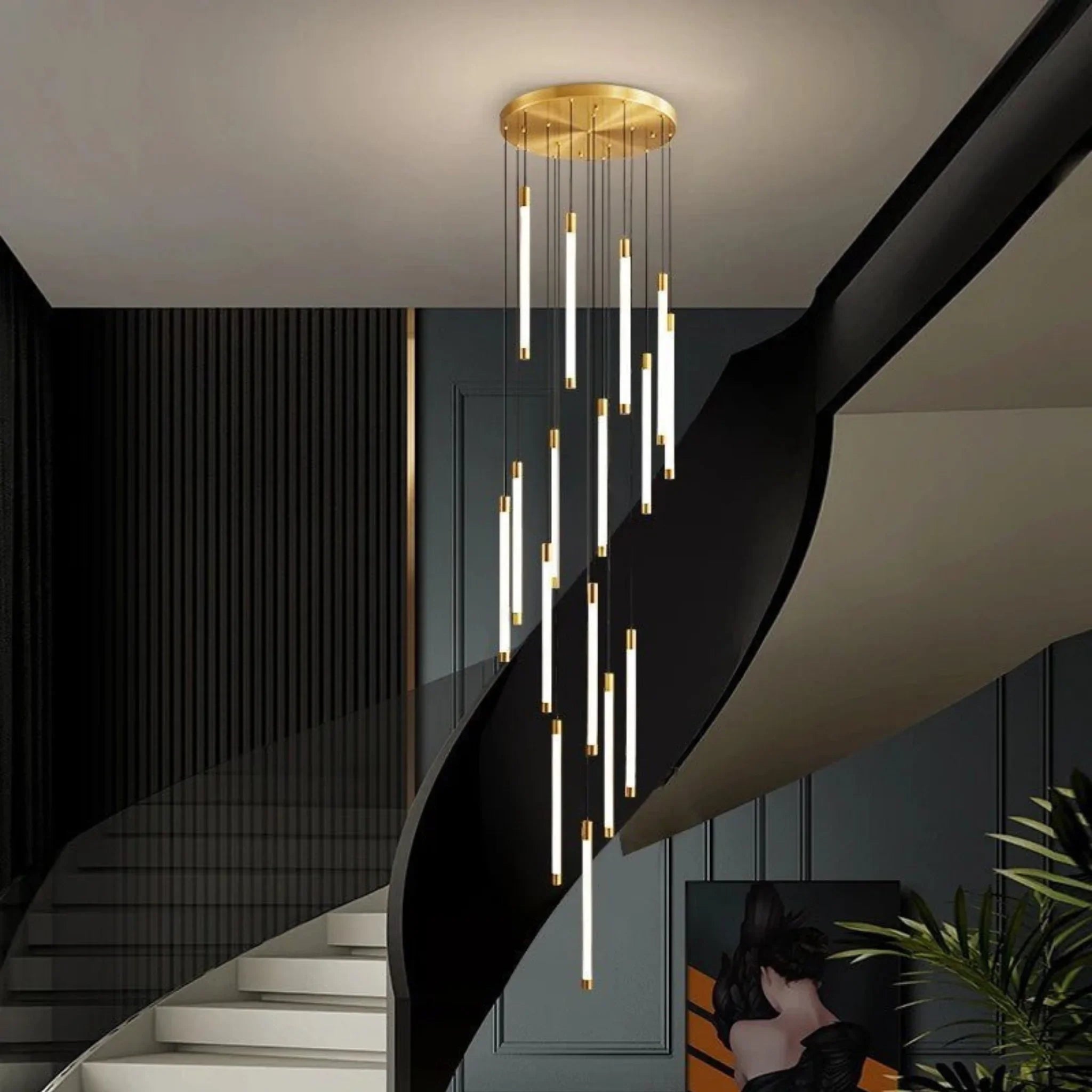 Gold and Black LED Chandelier for Staircase