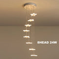 8 Lights - Valbonne | Stairway Star-Shaped Spiral Pendant Chandelier 8 Head, Warm Light - Grey ceiling base