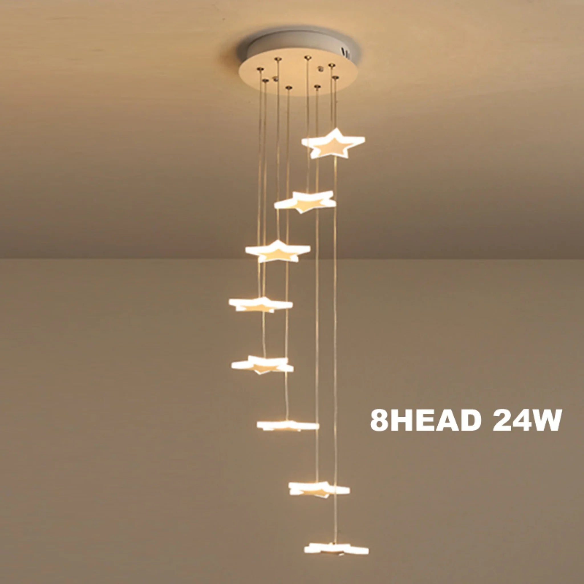 8 Lights - Valbonne | Stairway Star-Shaped Spiral Pendant Chandelier 8 Head, Warm Light - Grey ceiling base