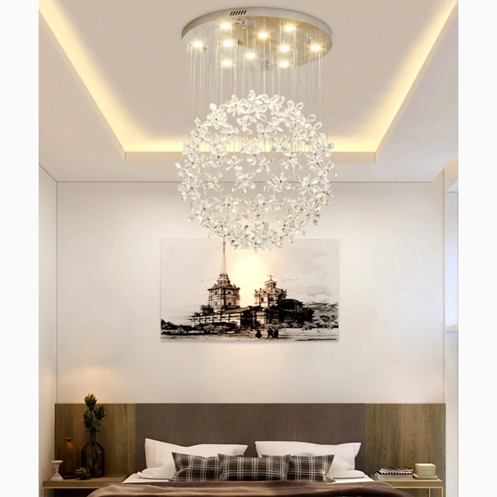 Spherical Ceiling Chandelier with Butterfly Crystals