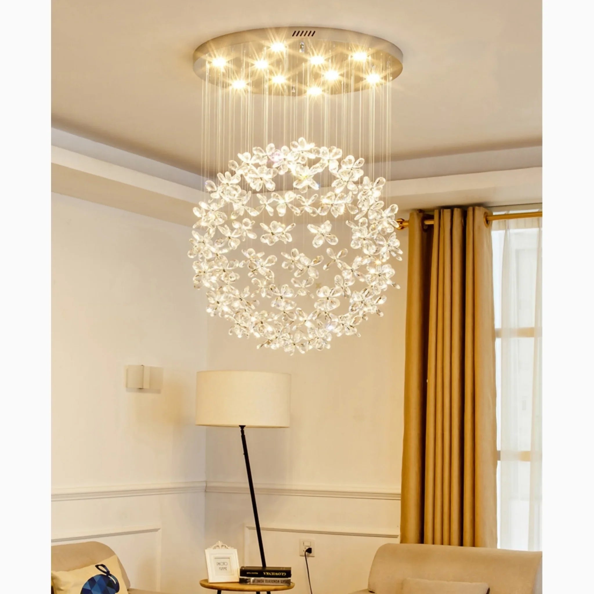 Spherical Ceiling Chandelier with Butterfly Crystals