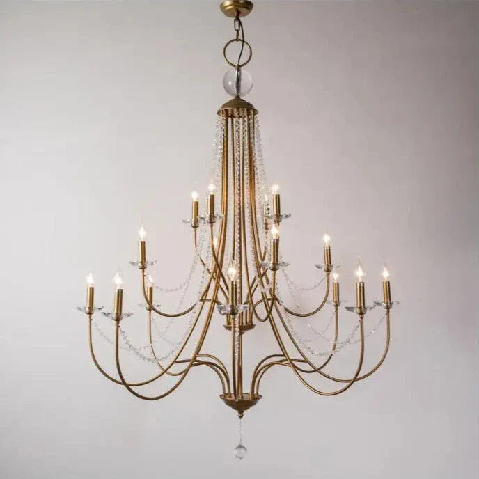 Vintage Candle-Shaped Crystal Staircase Chandelier