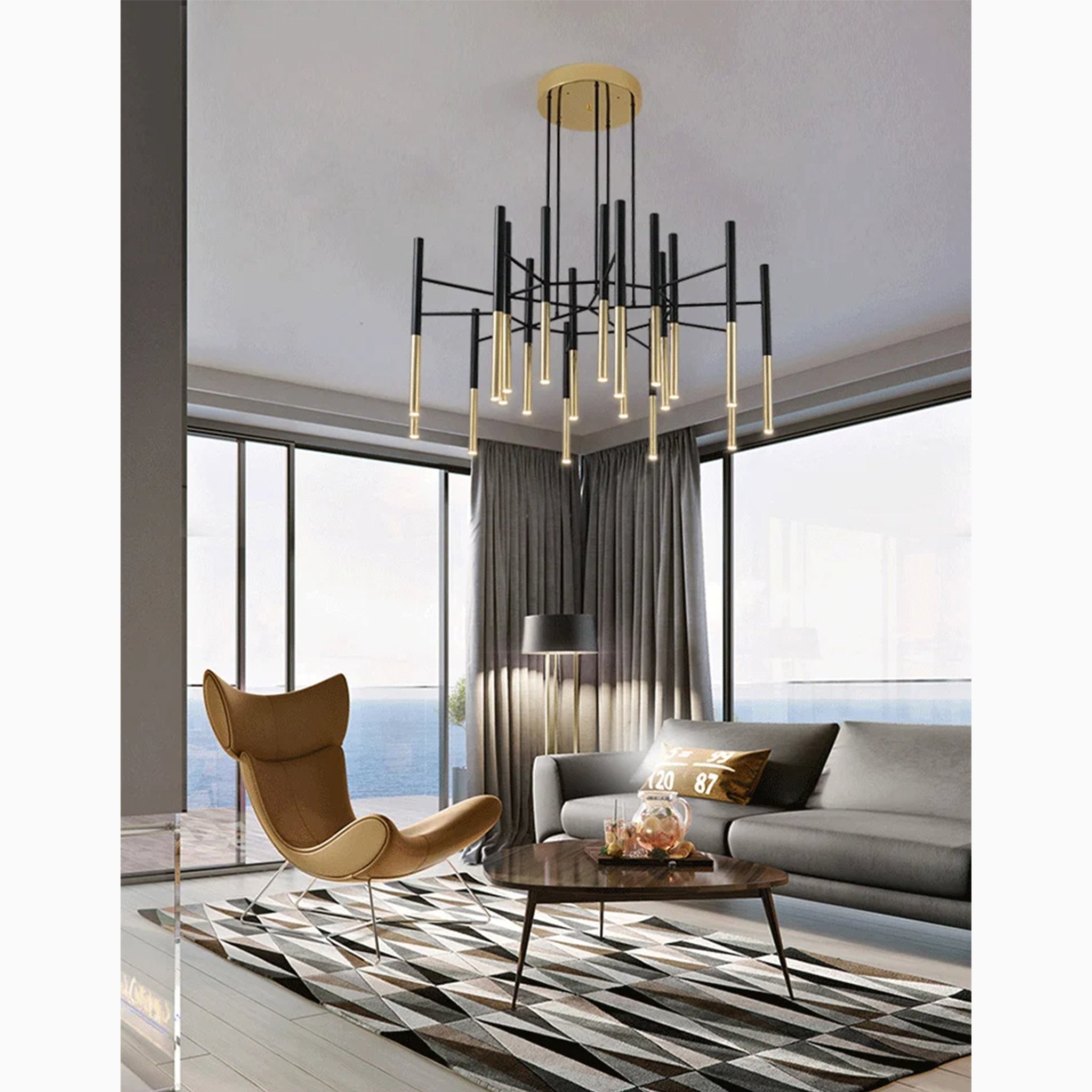 Solothurn | Strict Minimalistic Black and Gold Chandelier