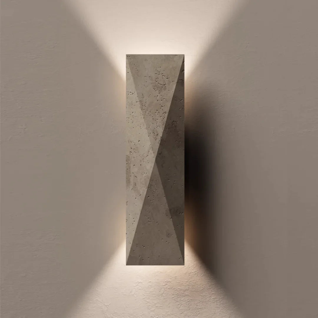Natural Travertine Outdoor Wall Light - Modern Architectural Wabi-Sabi Sconce