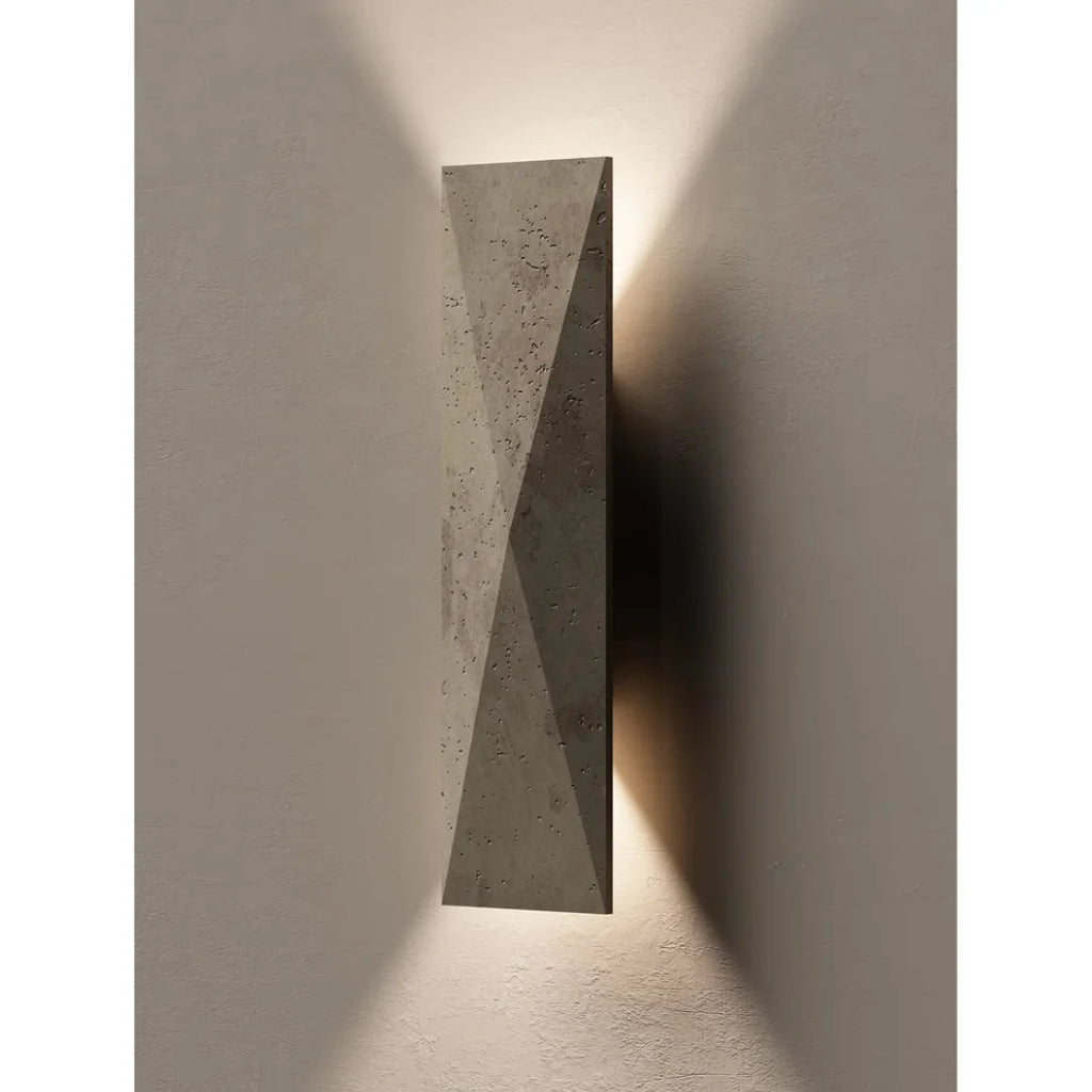 Natural Travertine Outdoor Wall Light - Modern Architectural Wabi-Sabi Sconce