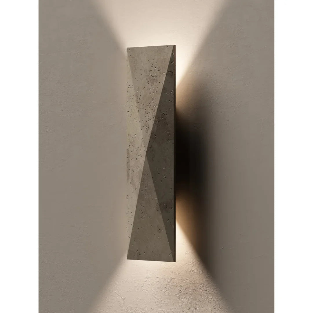 Natural Travertine Outdoor Wall Light - Modern Architectural Wabi-Sabi Sconce