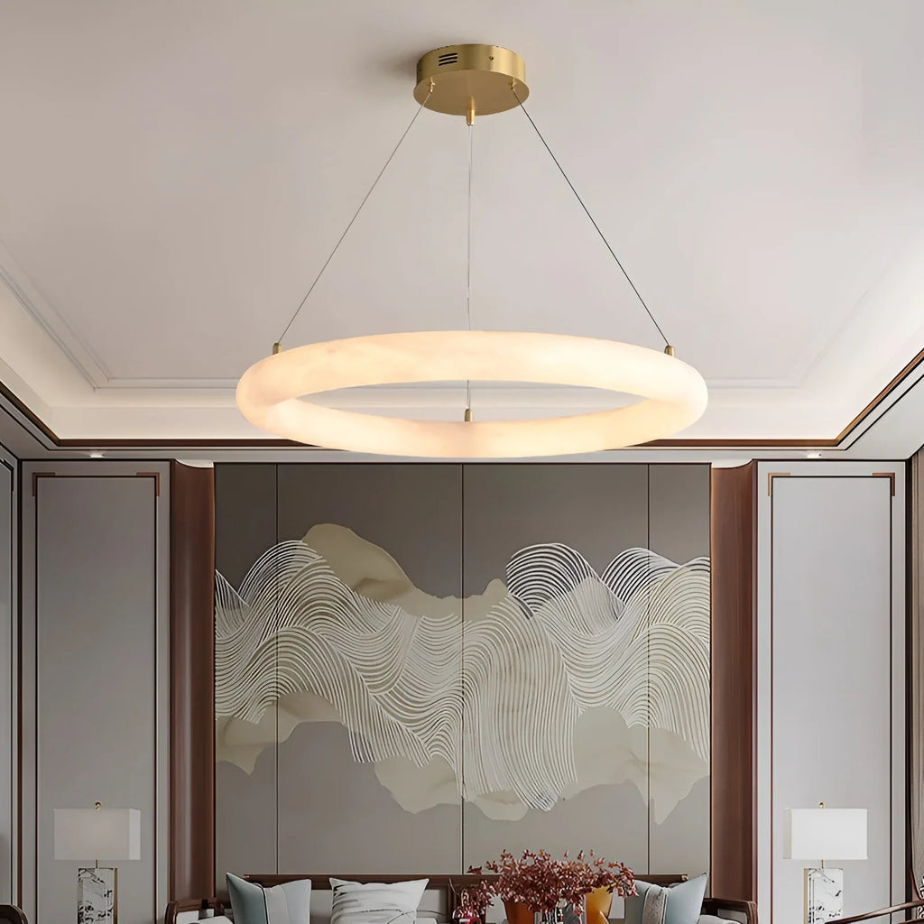 Modern Spanish Alabaster Ring Chandelier - Brass Ceiling Light