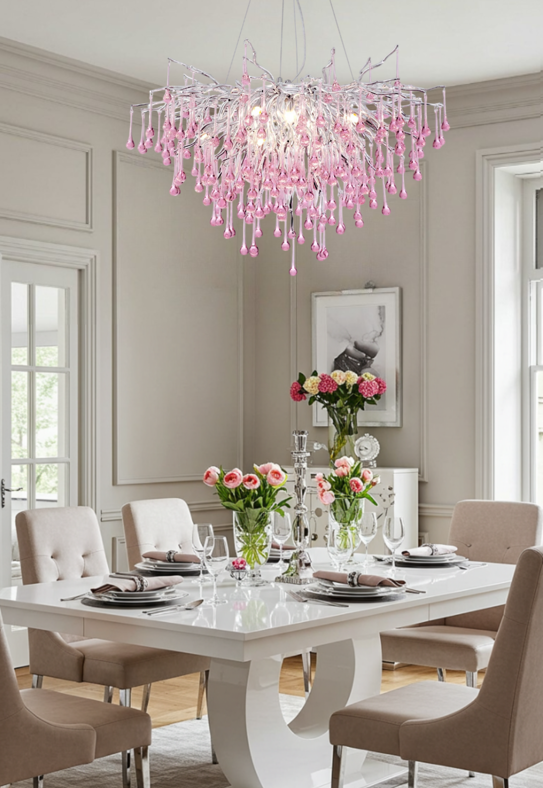 Imbersago | Modern Pink Crystal Chandelier for Living Room, Dining Room, Bedroom