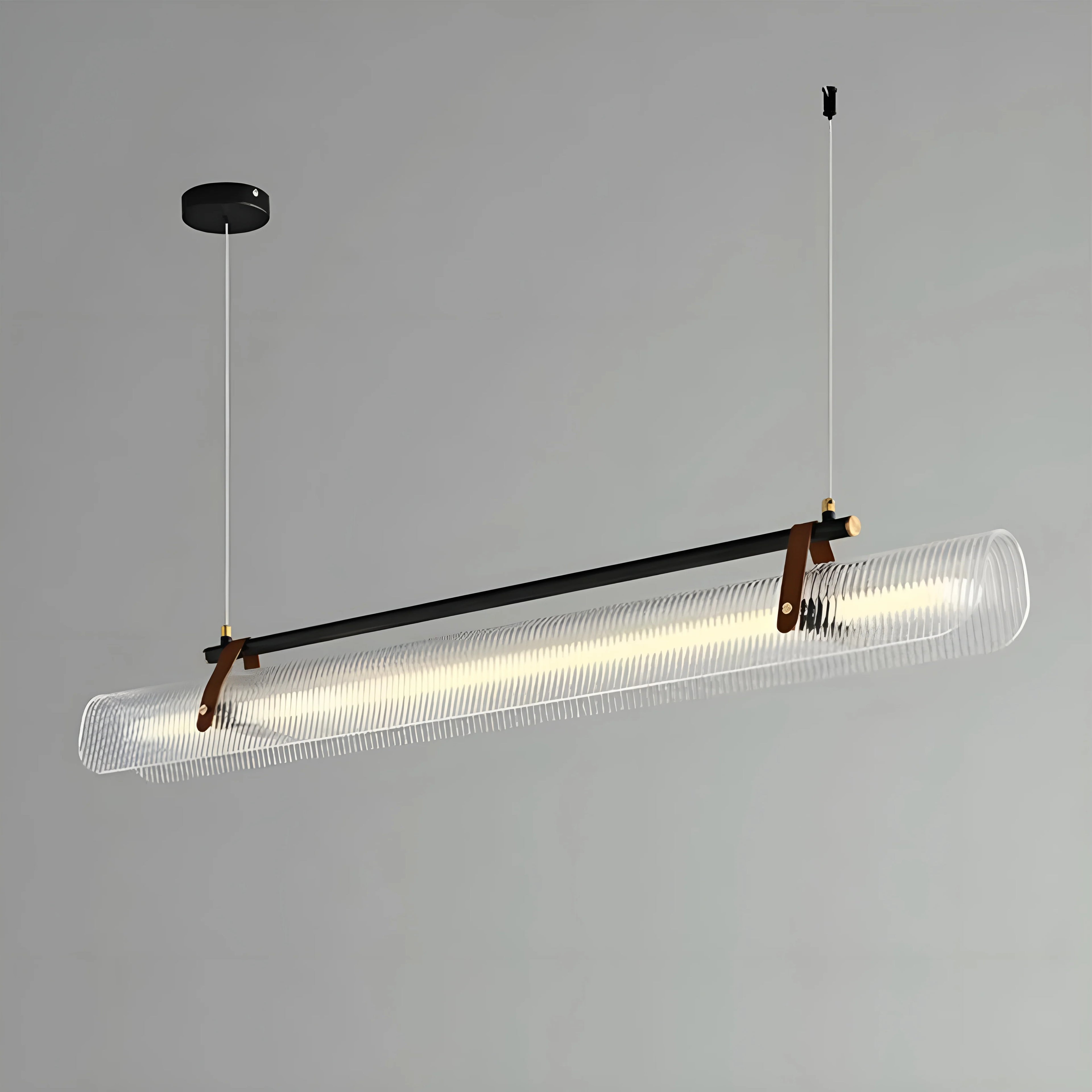 Gold/ Black Stylish Rectangle Metal and Leather Chandelier L39.4