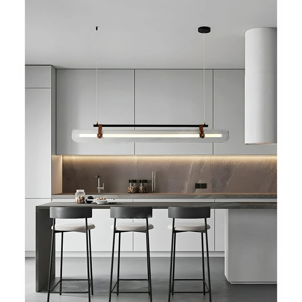 Gold/ Black Stylish Rectangle Metal and Leather Chandelier L39.4