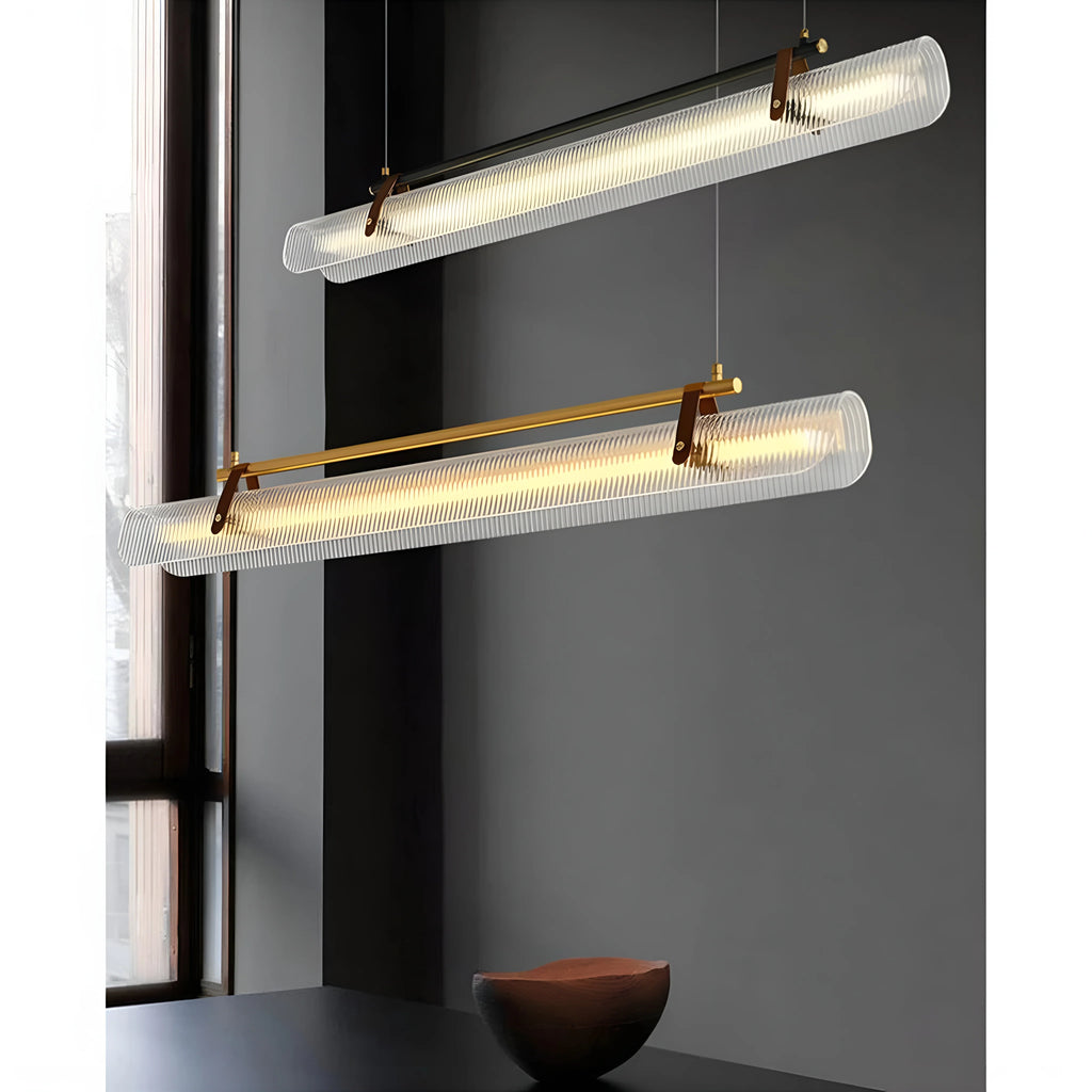 Gold/ Black Stylish Rectangle Metal and Leather Chandelier L39.4