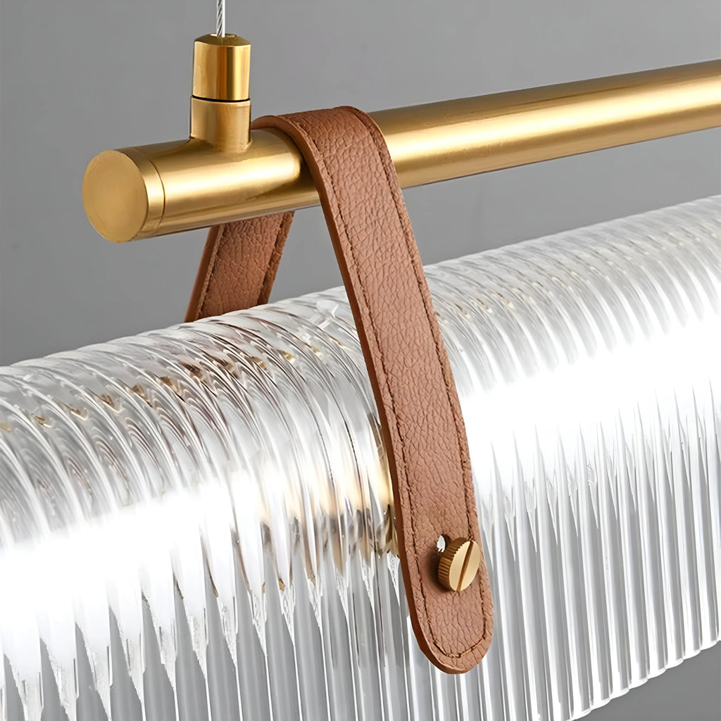 Gold/ Black Stylish Rectangle Metal and Leather Chandelier L39.4