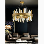 Royal Hanging Gold/Titanium/Copper Round Crystal Chandelier for Dining Room