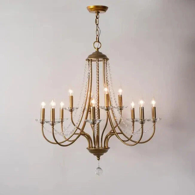 Vintage Candle-Shaped Crystal Staircase Chandelier