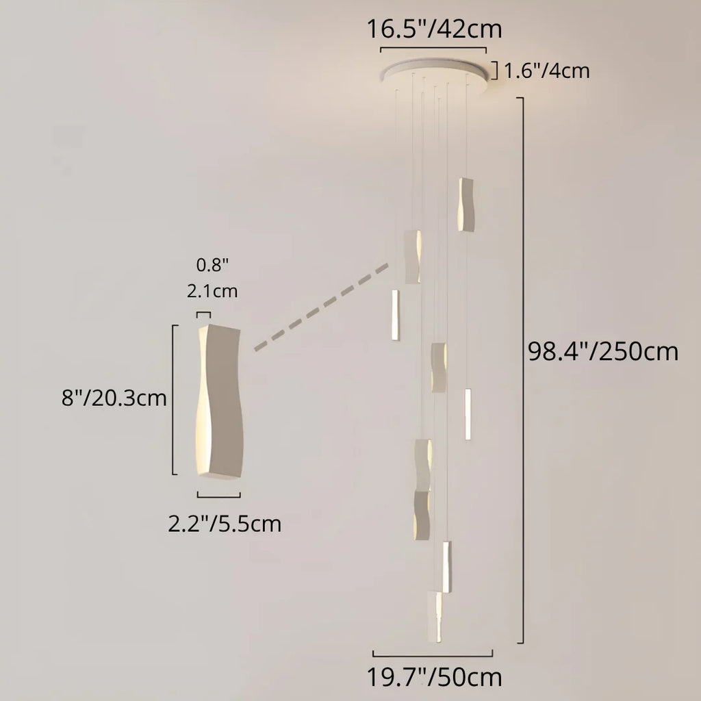 Waveform Modern Staircase Chandelier - Adjustable Loft Pendant with Remote Dimming
