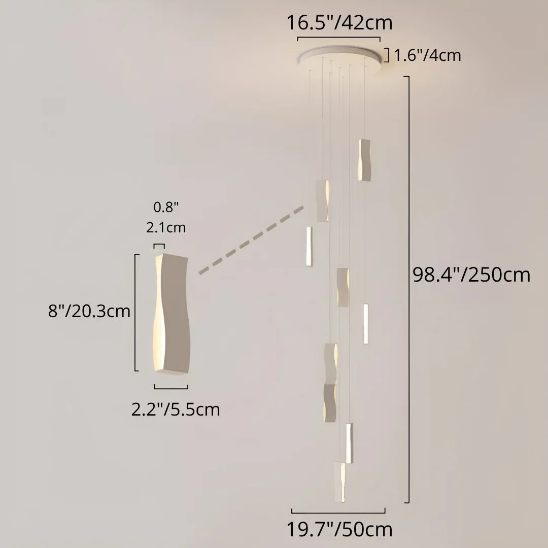 Waveform Modern Staircase Chandelier - Adjustable Loft Pendant with Remote Dimming