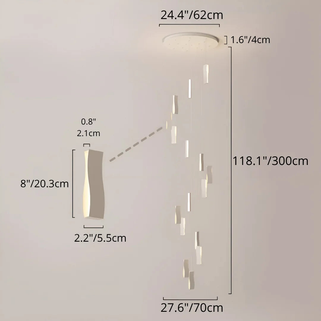 Waveform Modern Staircase Chandelier - Adjustable Loft Pendant with Remote Dimming