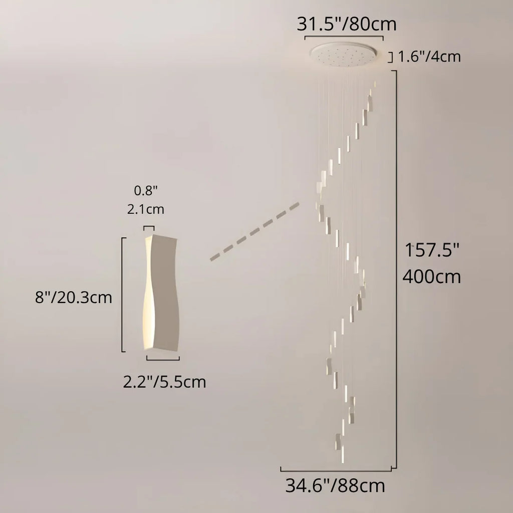 Waveform Modern Staircase Chandelier - Adjustable Loft Pendant with Remote Dimming