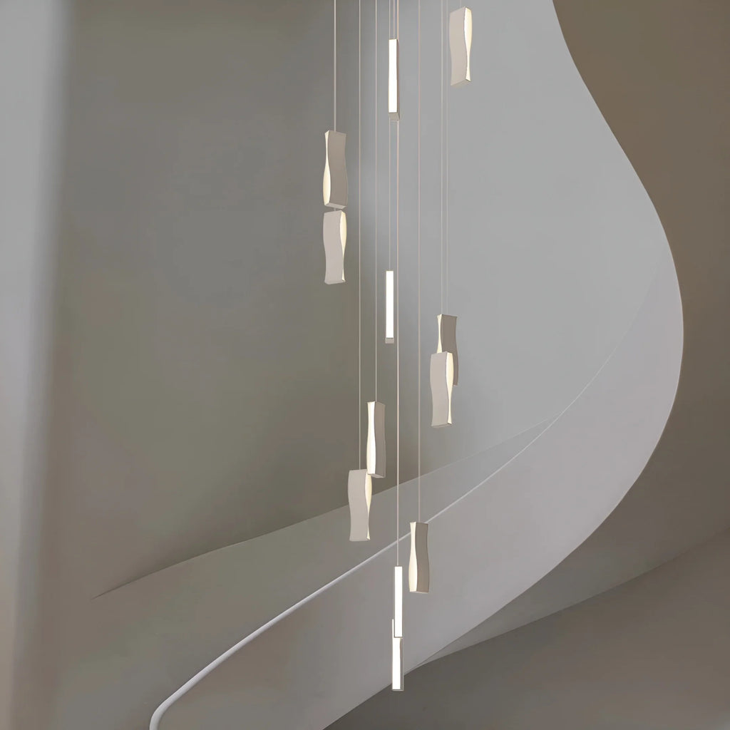 Waveform Modern Staircase Chandelier - Adjustable Loft Pendant with Remote Dimming