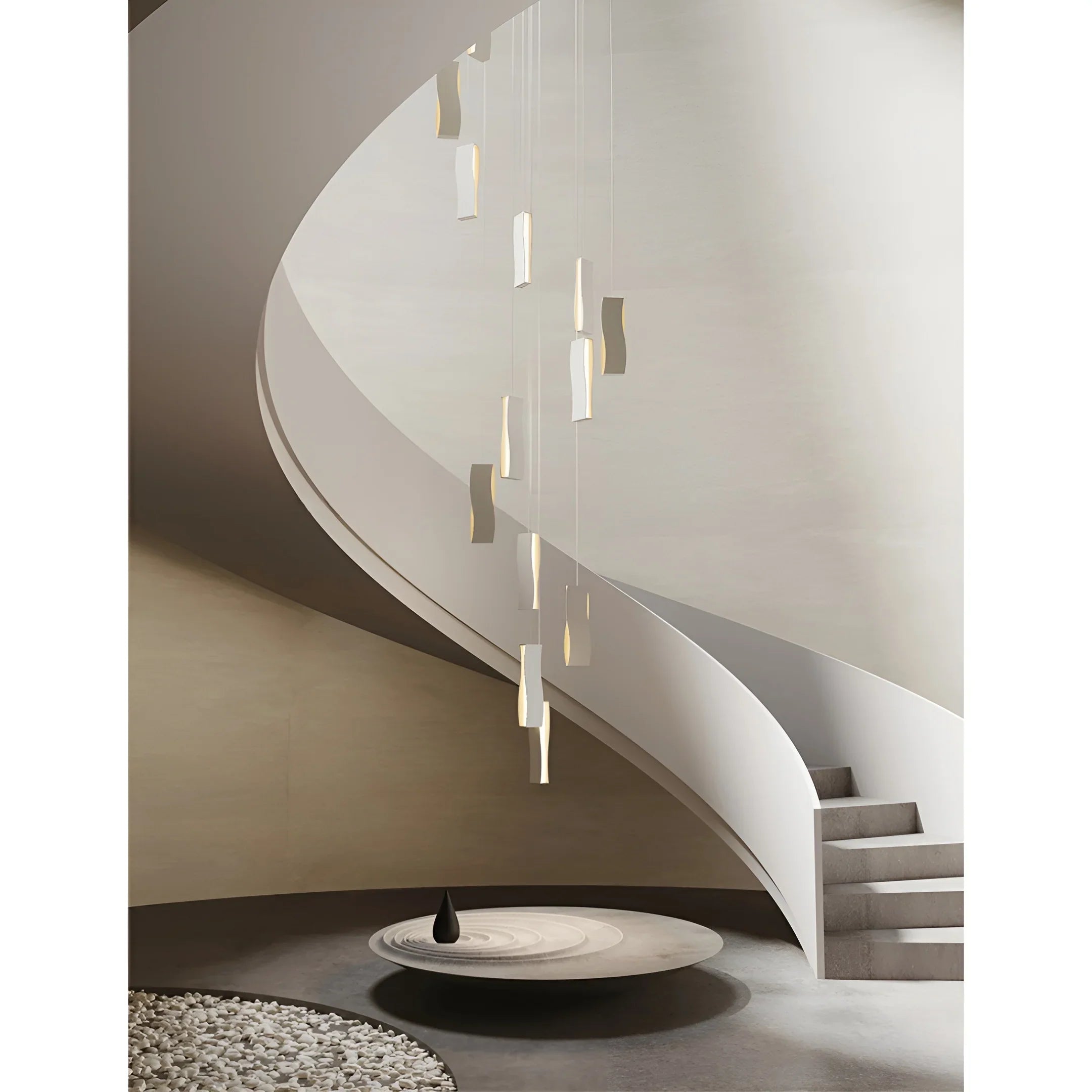 Waveform Modern Staircase Chandelier - Adjustable Loft Pendant with Remote Dimming