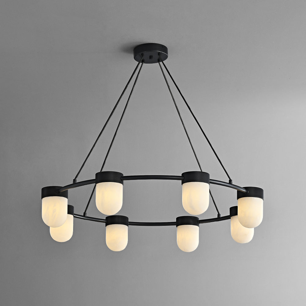Art Deco Style Circle Chandelier with Alabaster Light