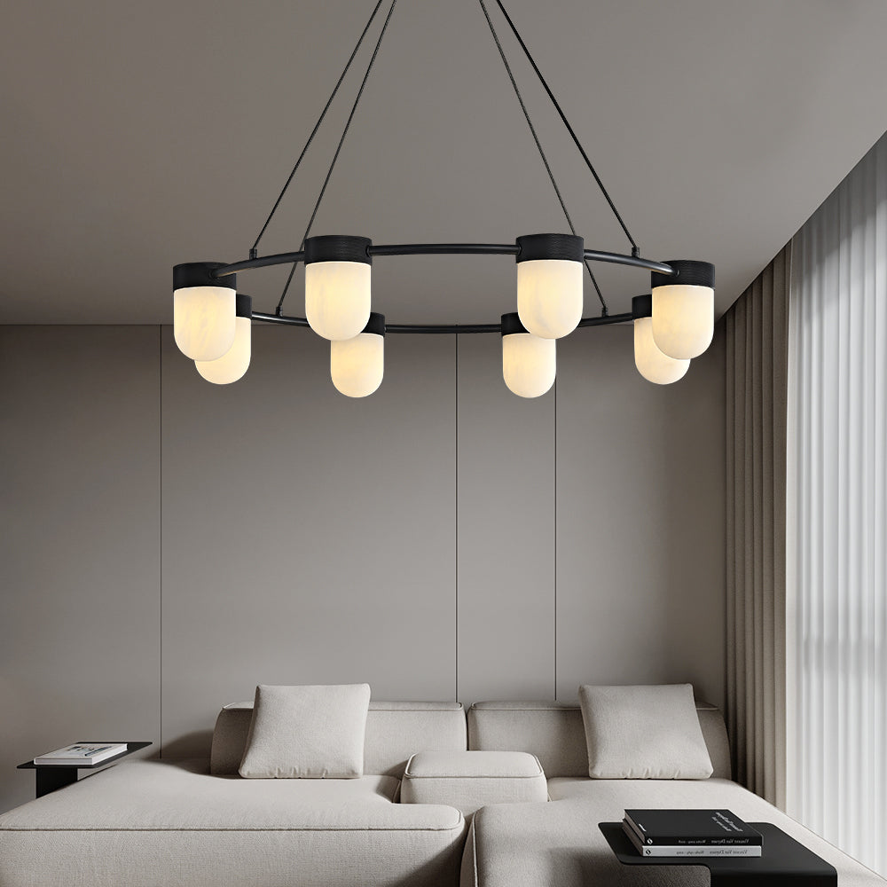 Art Deco Style Circle Chandelier with Alabaster Light