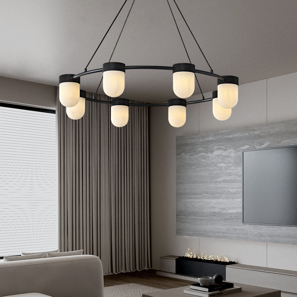 Art Deco Style Circle Chandelier with Alabaster Light