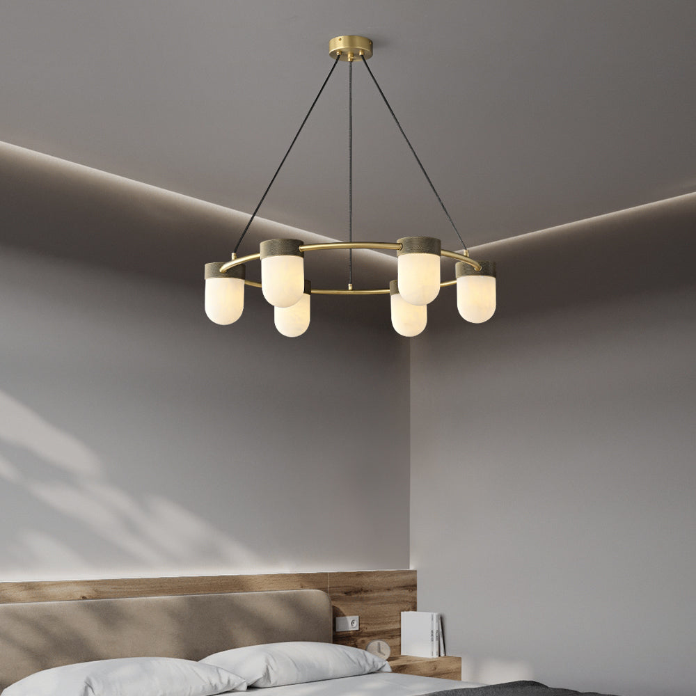 Art Deco Style Circle Chandelier with Alabaster Light