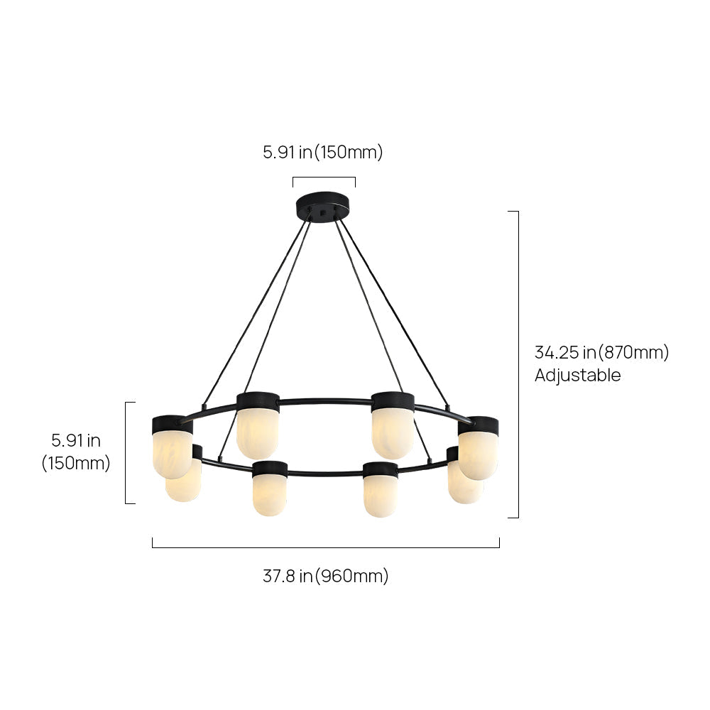 Art Deco Style Circle Chandelier with Alabaster Light