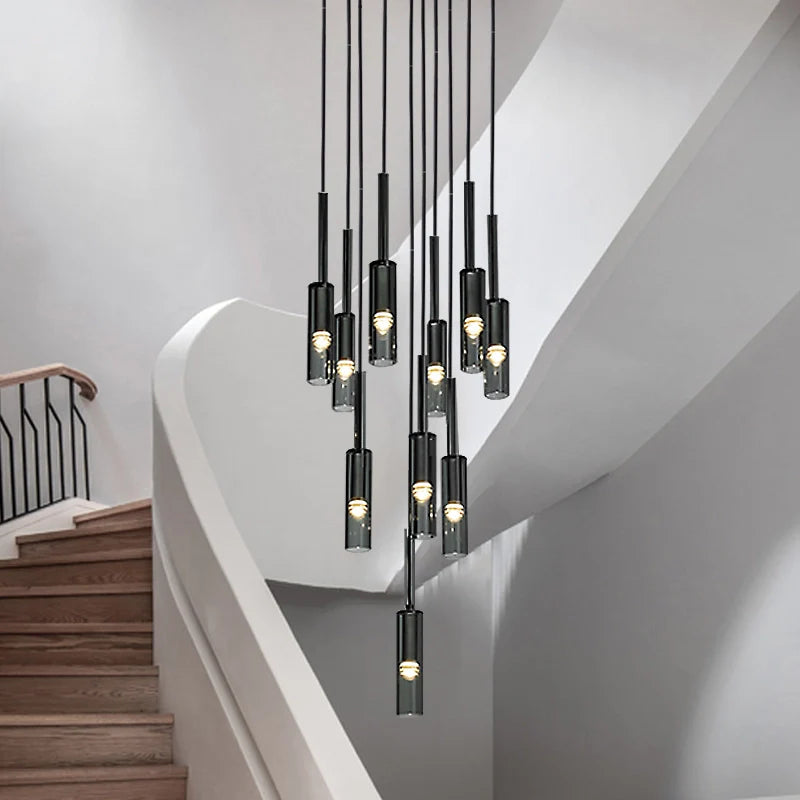 Radiant Stairway Smoky Gray Pendant Chandelier, 10 Lights
