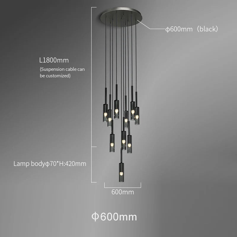 Radiant Stairway Smoky Gray Pendant Chandelier, 10 Lights