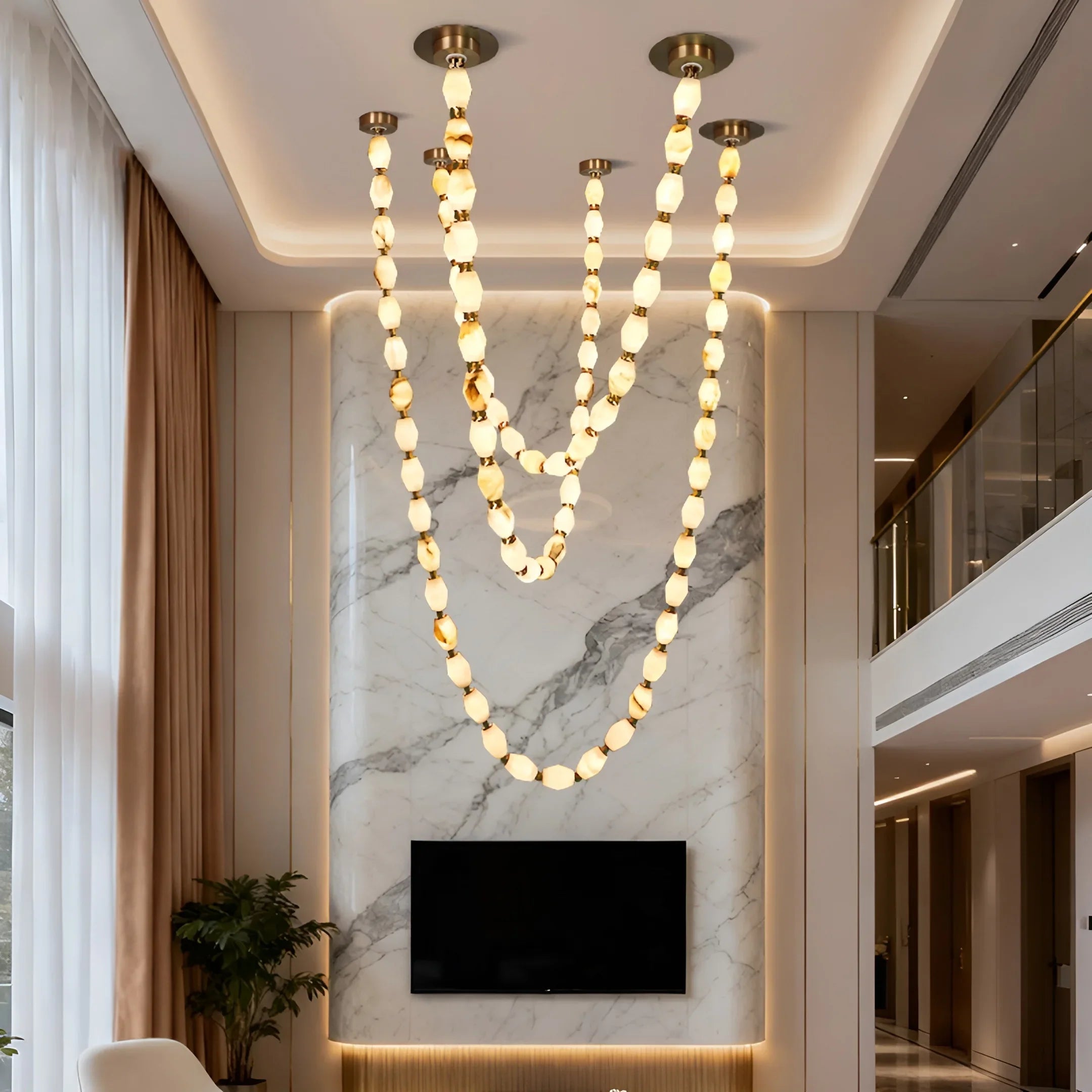 Collier Modern Cloudstone Chain Chandelier - Italian Design with Copper Frame and LED Light