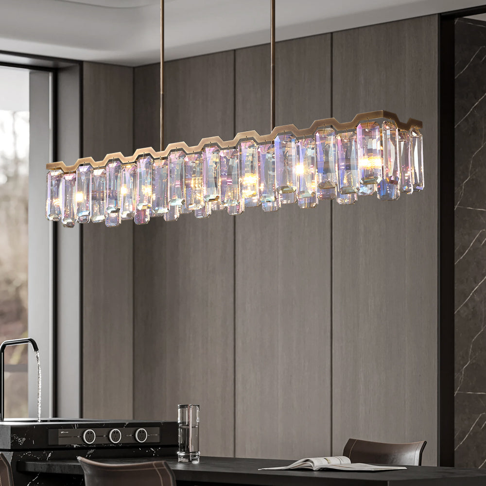 Colorful Crystal Accent Linear Chandelier for Dining Room