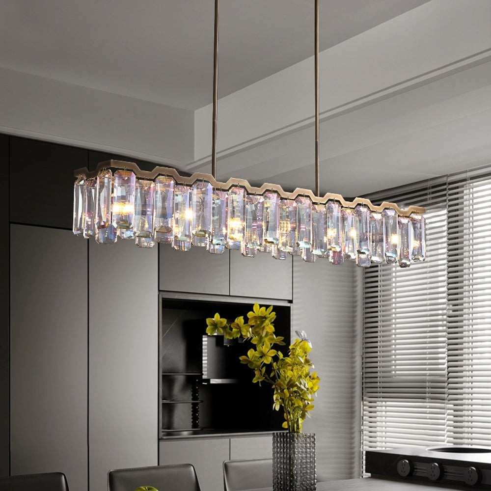 Colorful Crystal Accent Linear Chandelier for Dining Room