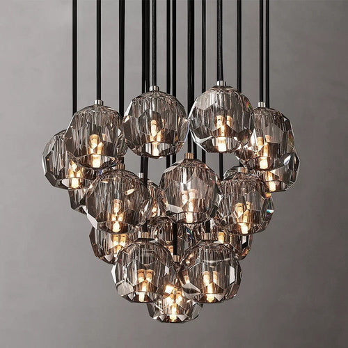 19 Lights - Boule De Cristal Round Clustre LED Cut Smoke Crystal Ceiling Chandelier