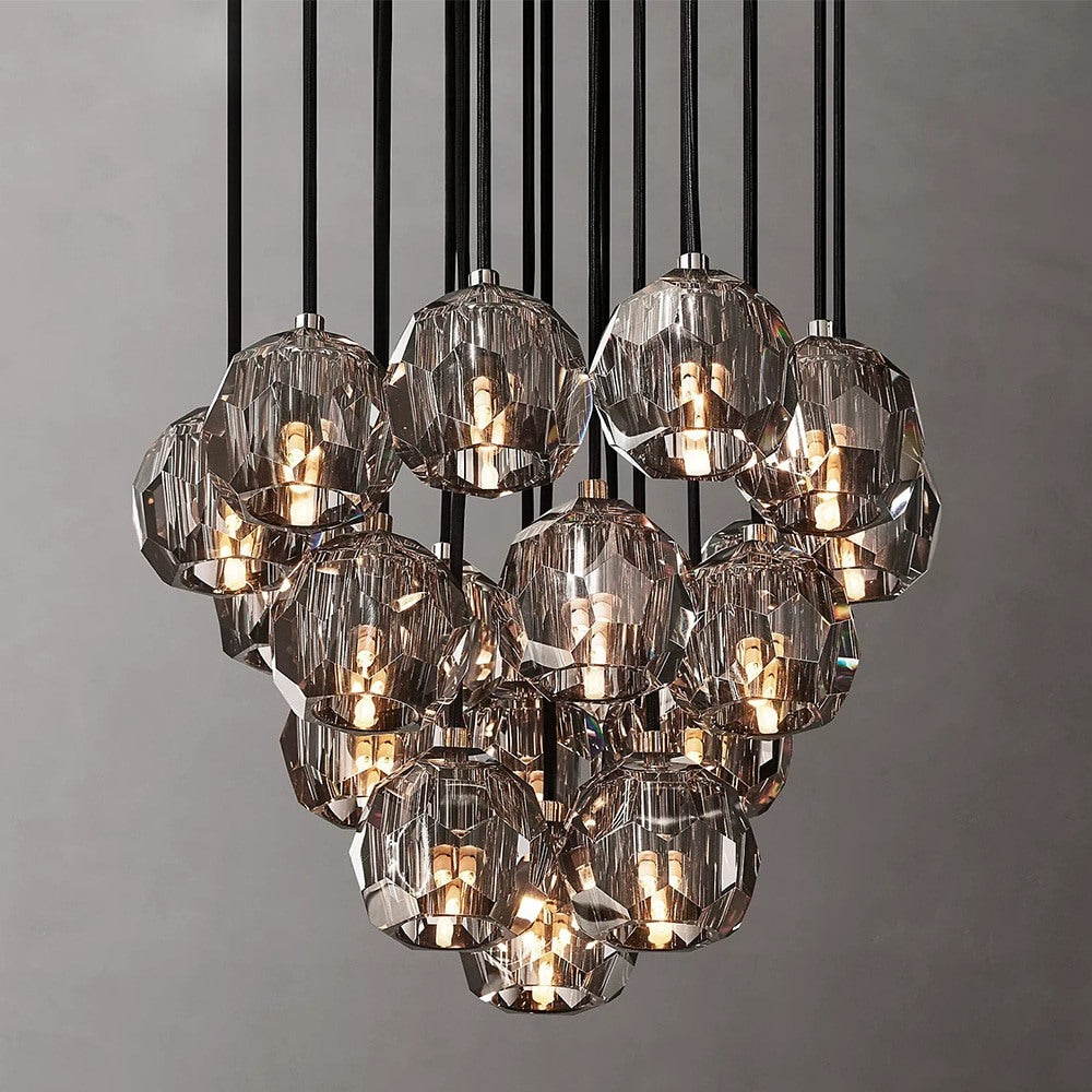 Consegudes | Round Grey LED Cut Crystal Ceiling Chandelier