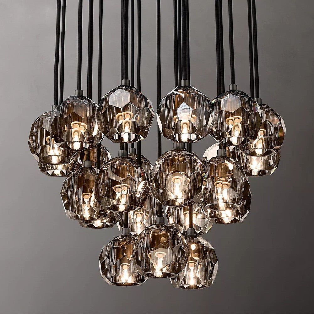 Consegudes | Round Grey LED Cut Crystal Ceiling Chandelier