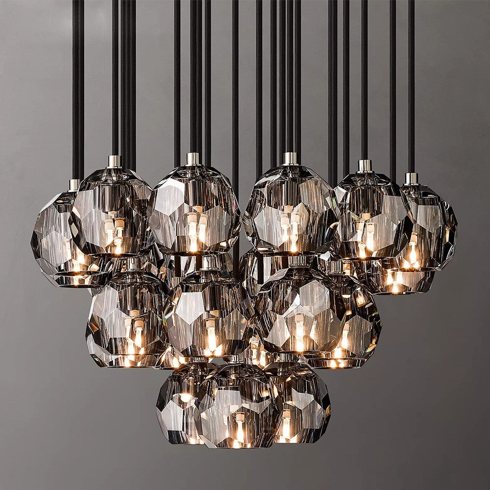 Consegudes | Round Grey LED Cut Crystal Ceiling Chandelier