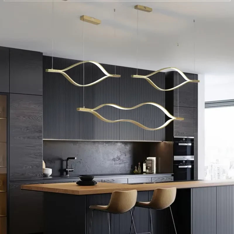 Kussnacht | Creative Gold Wave Chandelier for Dining Room