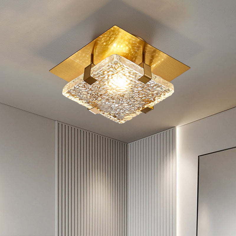 Opulent Glow Textured Glass Brass Ceiling Light