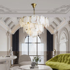 Alabaster Round Chandelier in Mid-Century Modern Style for Living Room